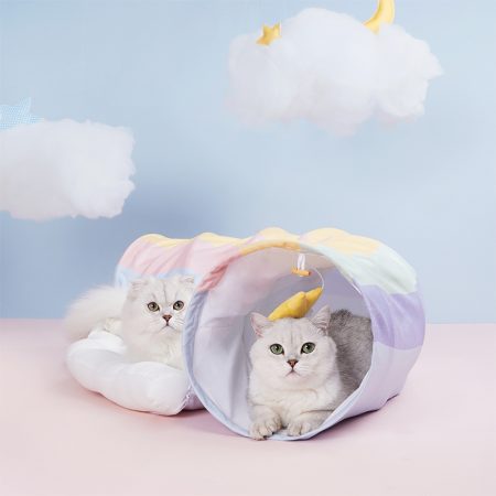 Petshub-ZEZE Rainbow Cat Tunnel With Cushion Bed-1(1)